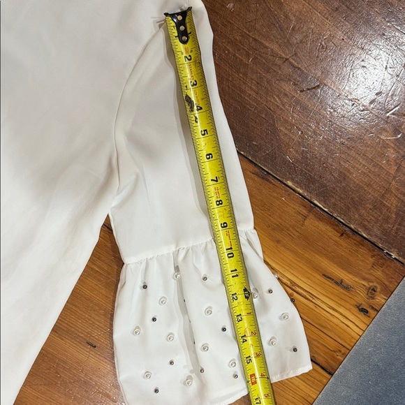 Calvin Klein Cream Blouse with Embellished Bell Sleeves Size Medium - Picture 8 of 10